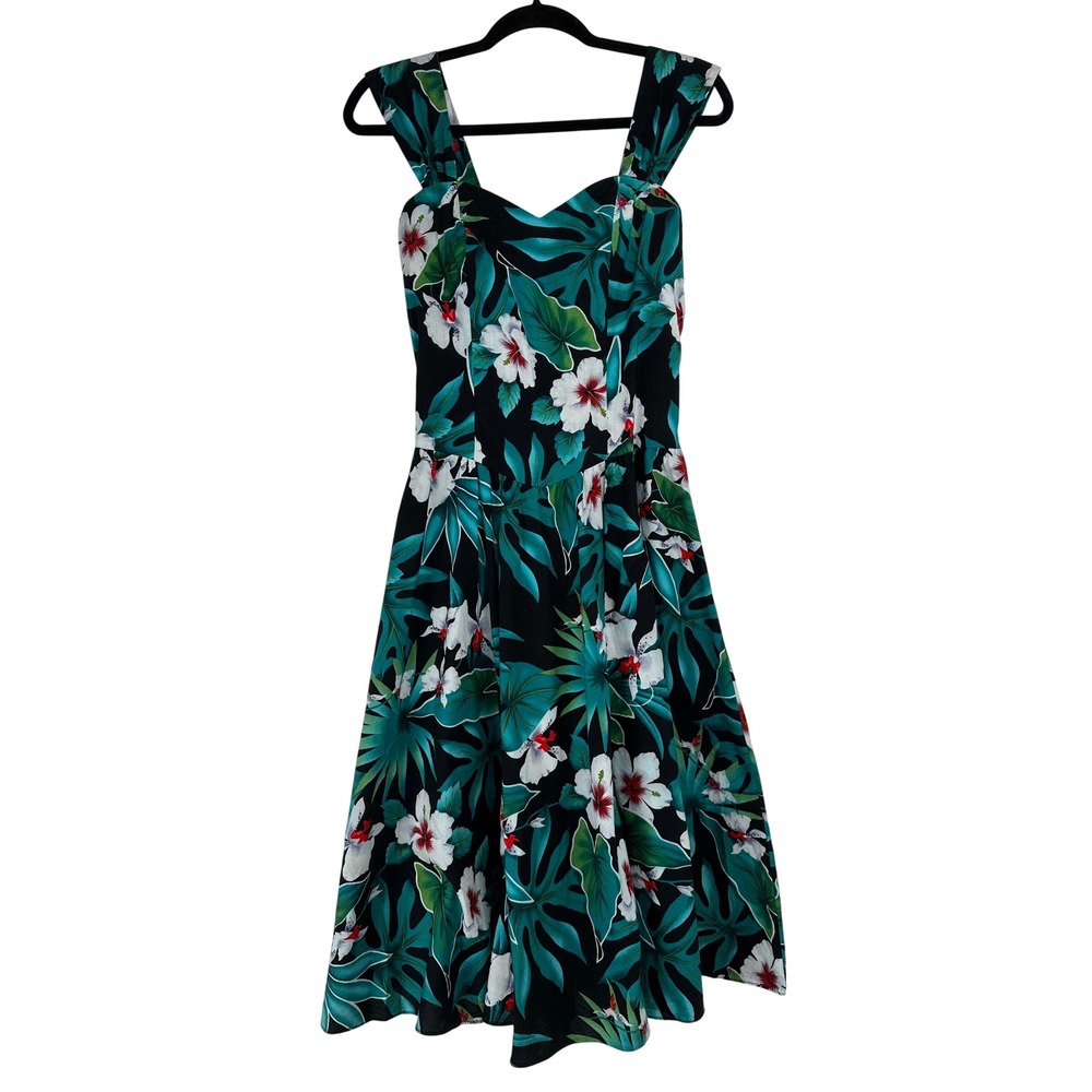 Royal Creations Hawaii Vintage Tropical Hibiscus Floral Smocked Sun Dress Medium